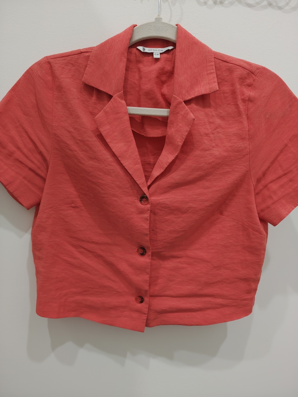 Coral Short-Sleeve Button Front Top